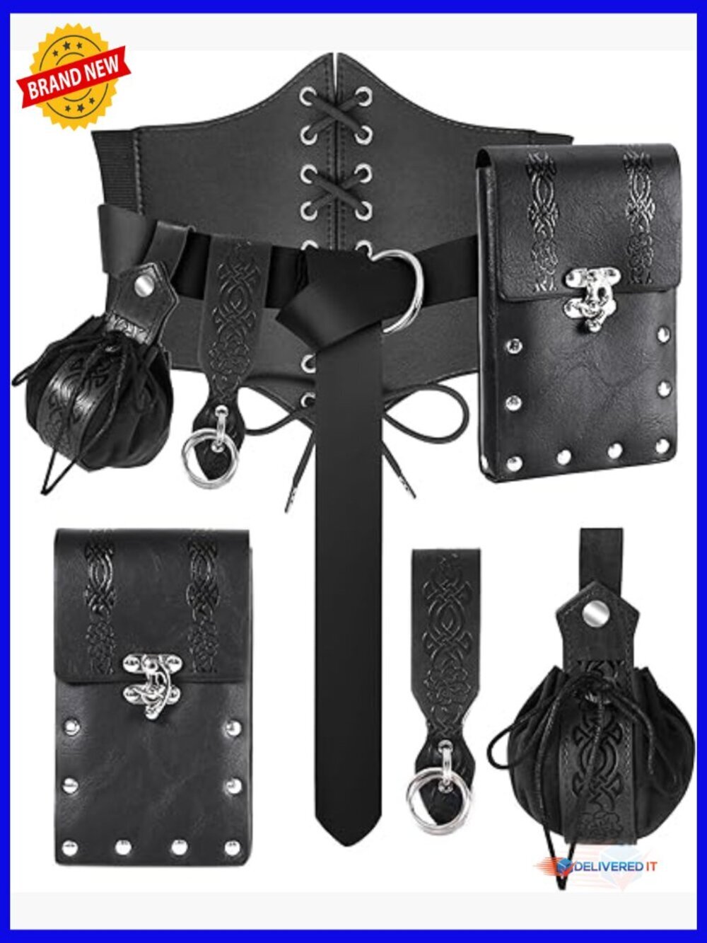 5Pcs Renaissance Corset Belt Set with Pouch, Medieval Costume Accessory